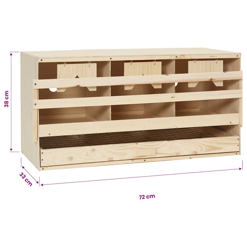 redekasse til høns med 3 rum 72x33x38 cm massivt fyrretræ