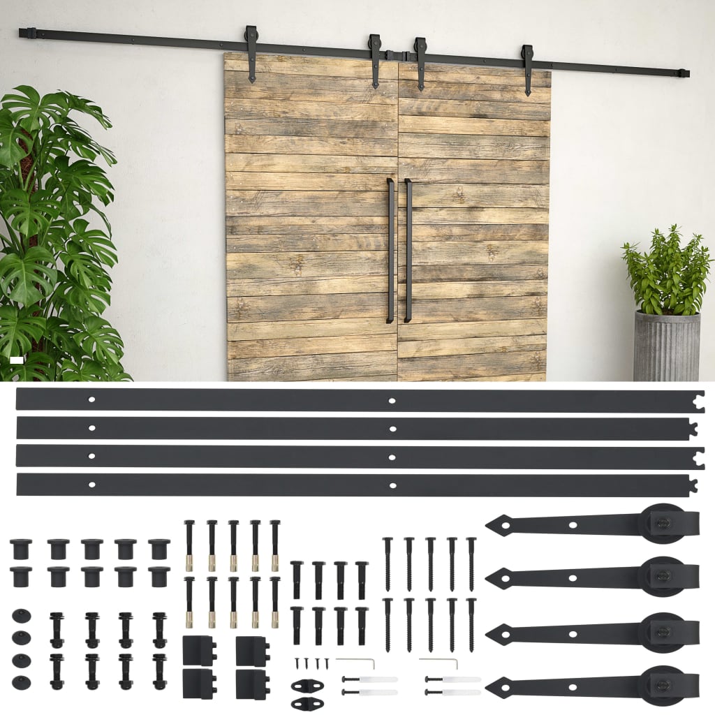 hardwarekit til skydedør 2 x 183 cm stål sort