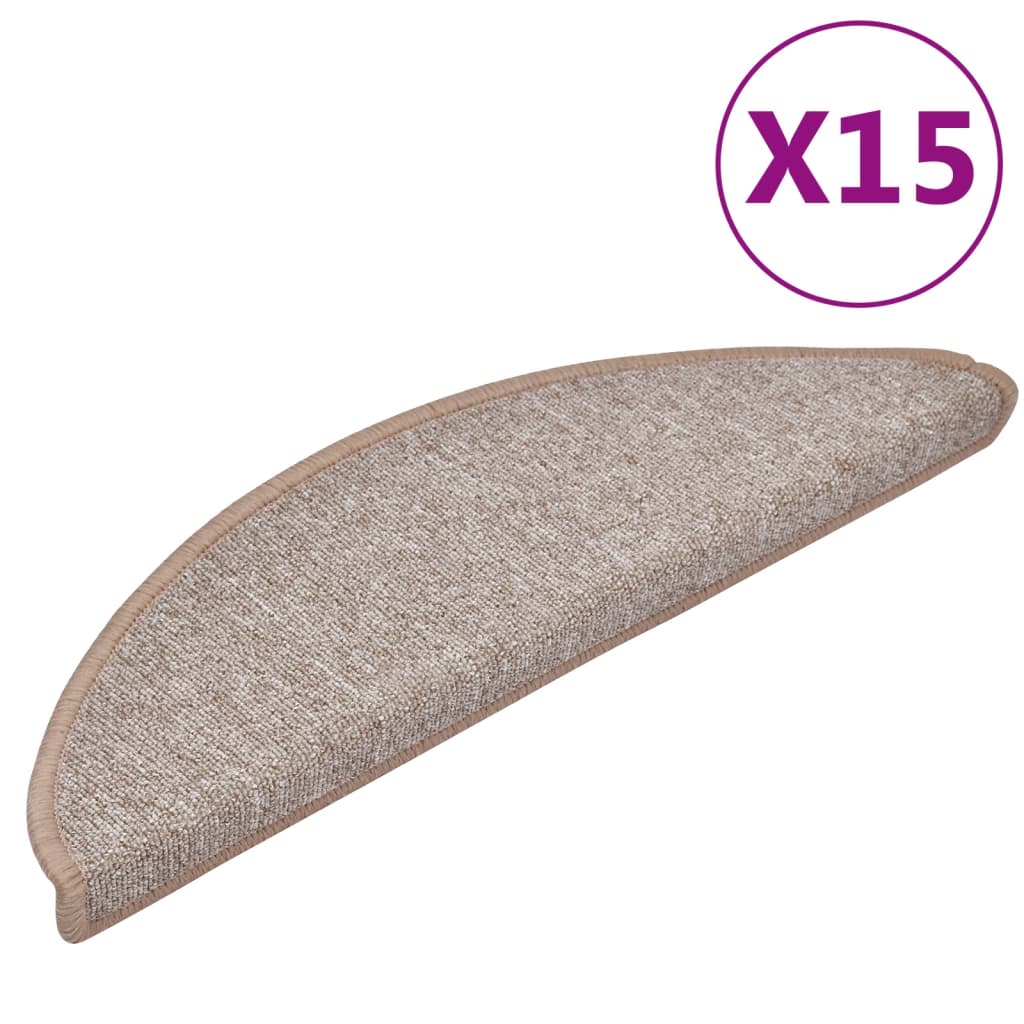 trappemåtter 15 stk. 56x17x3 cm lysebrune halvrunde