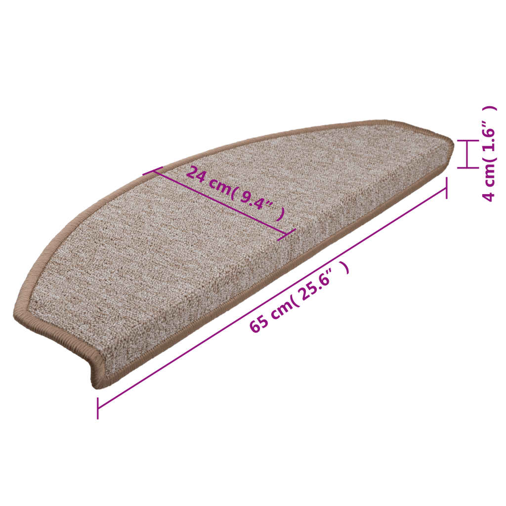 trappemåtter 15 stk. 65x24x4 cm lysebrune halvrunde store