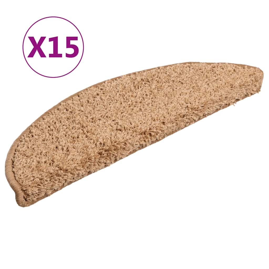 trappemåtter 15 stk. 56x17x3 cm beige halvrunde