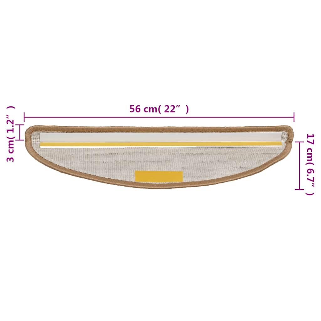 trappemåtter 15 stk. 56x17x3 cm beige halvrunde