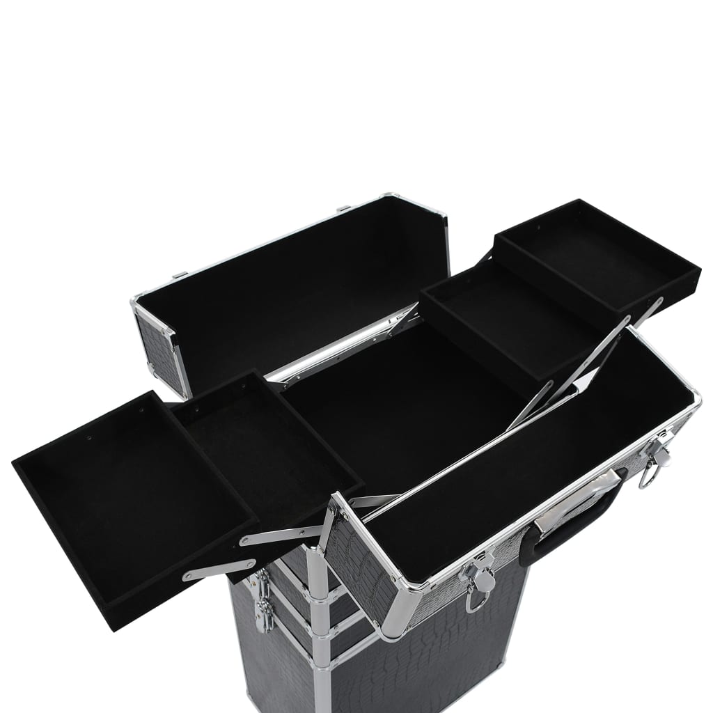 makeupkuffert med krokodillemønster aluminium sort