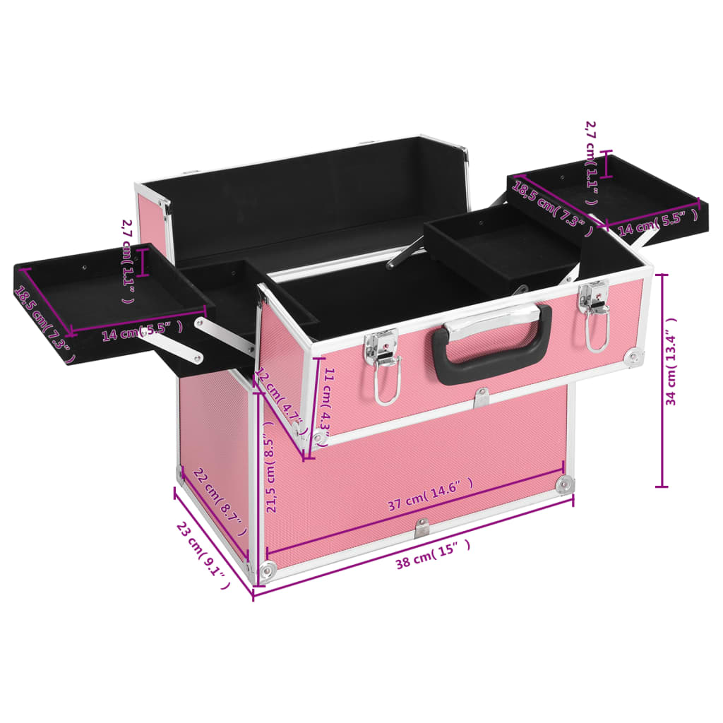 makeupkuffert 38x23x34 cm pink aluminium