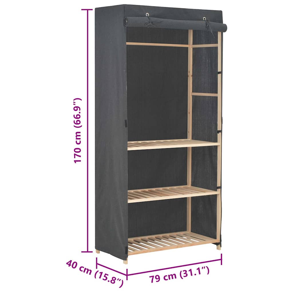 klædeskab i 3 niveauer 79 x 40 x 170 cm stof grå