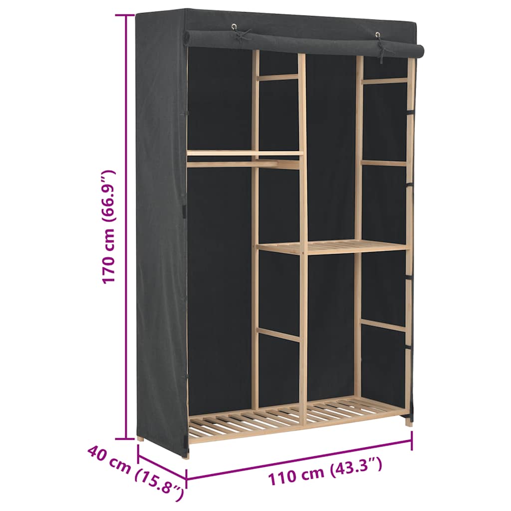 klædeskab i 3 niveauer 110 x 40 x 170 cm stof grå
