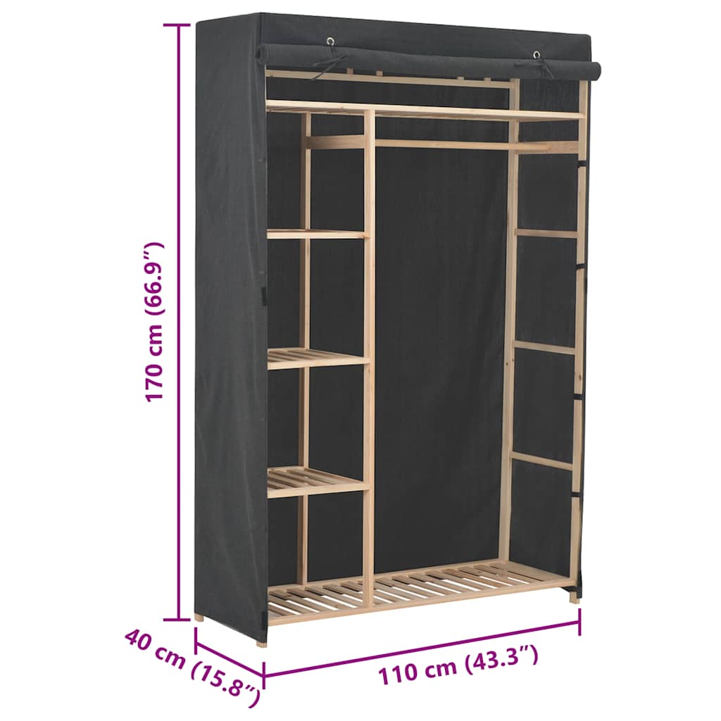 klædeskab 110 x 40 x 170 cm stof grå