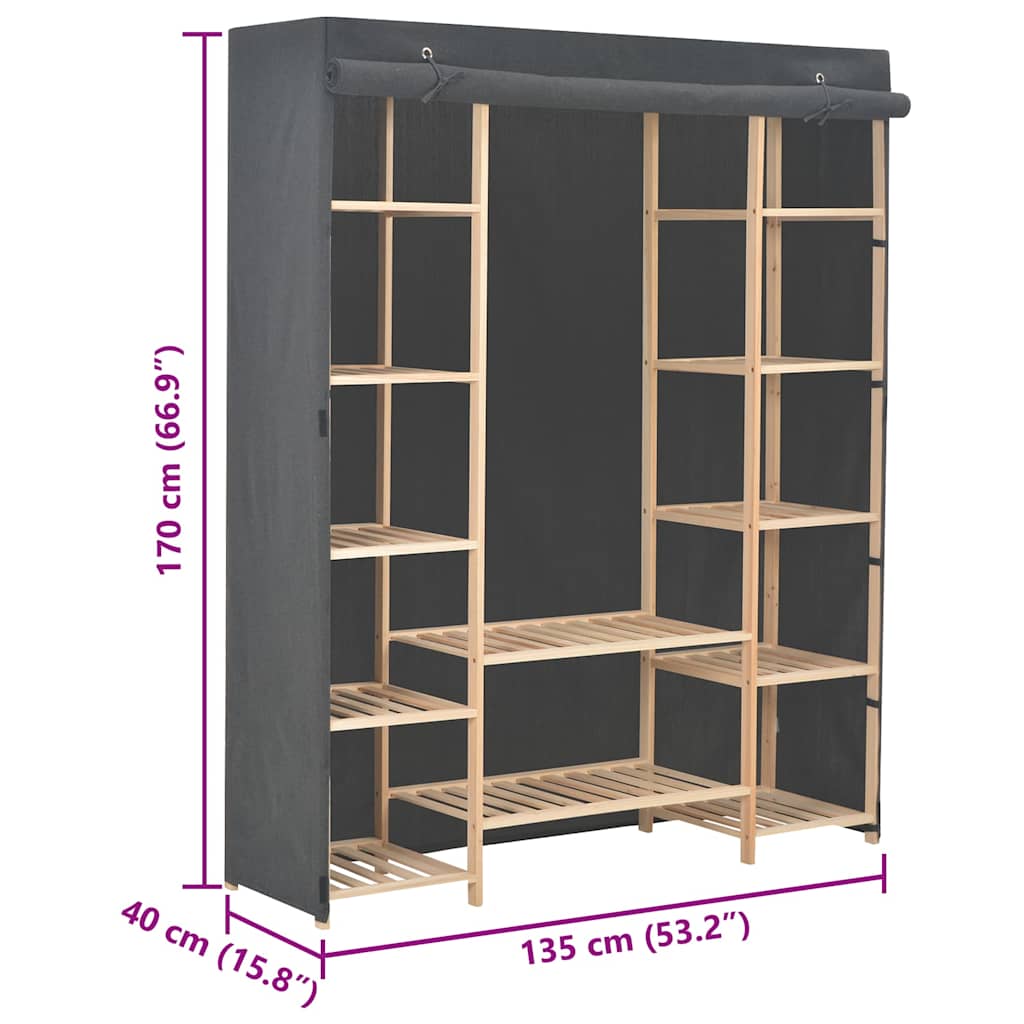 klædeskab 135 x 40 x 170 cm stof grå