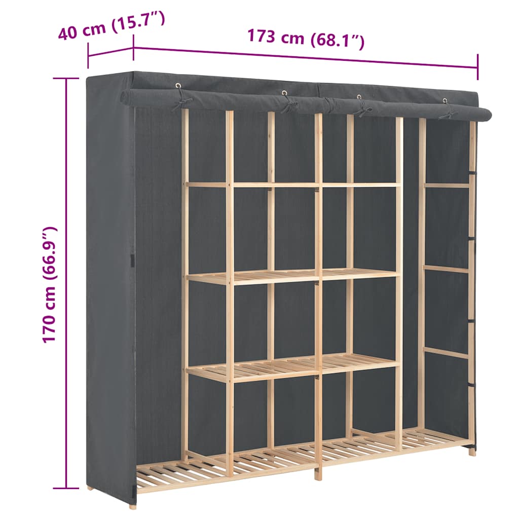 klædeskab 173 x 40 x 170 cm stof grå