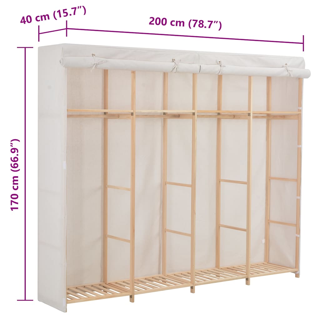 klædeskab 200 x 40 x 170 cm stof hvid