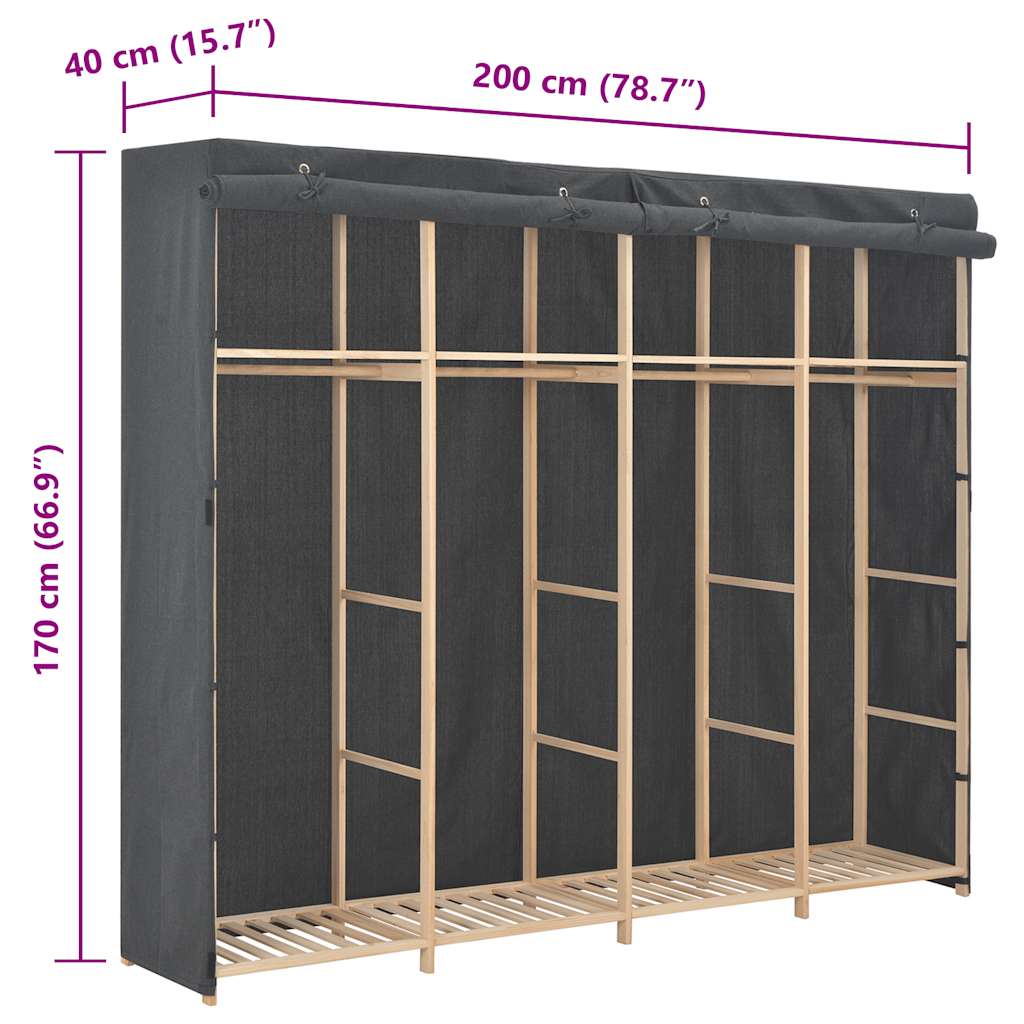 klædeskab 200 x 40 x 170 cm stof grå