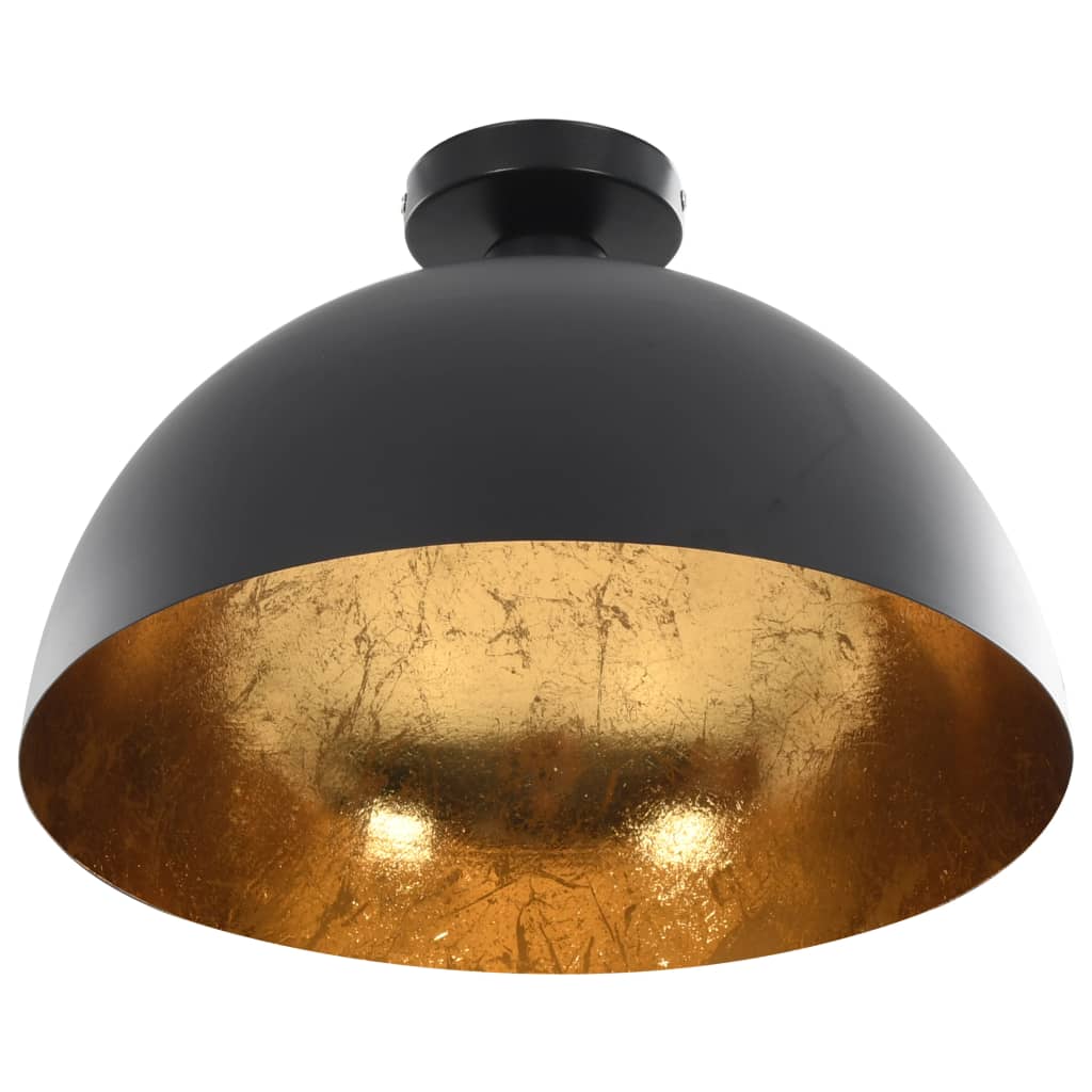 loftslamper 2 stk. halvkugle E27 sort og guldfarvet