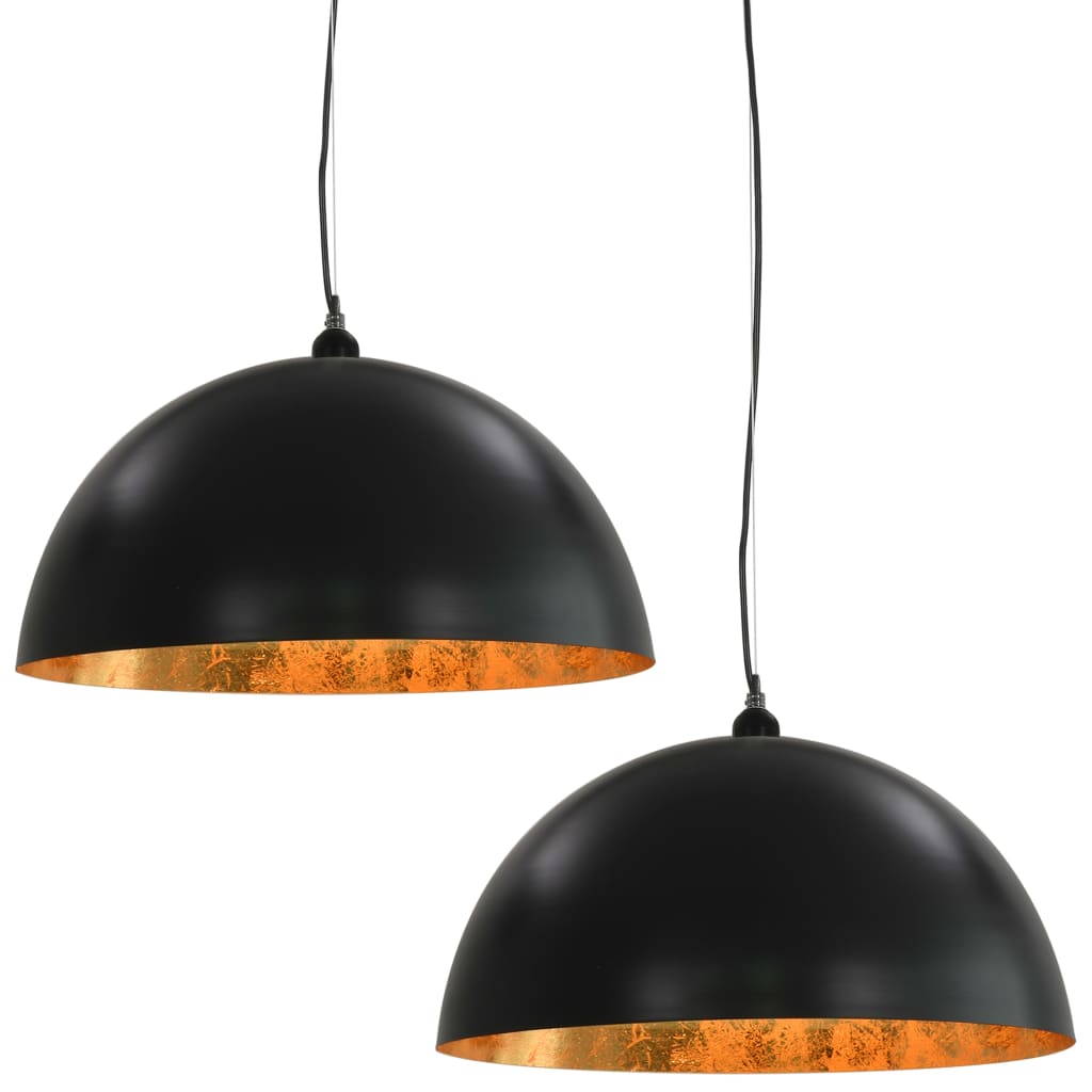 loftslamper 2 stk. halvkugle 50 cm E27 sort og guldfarvet