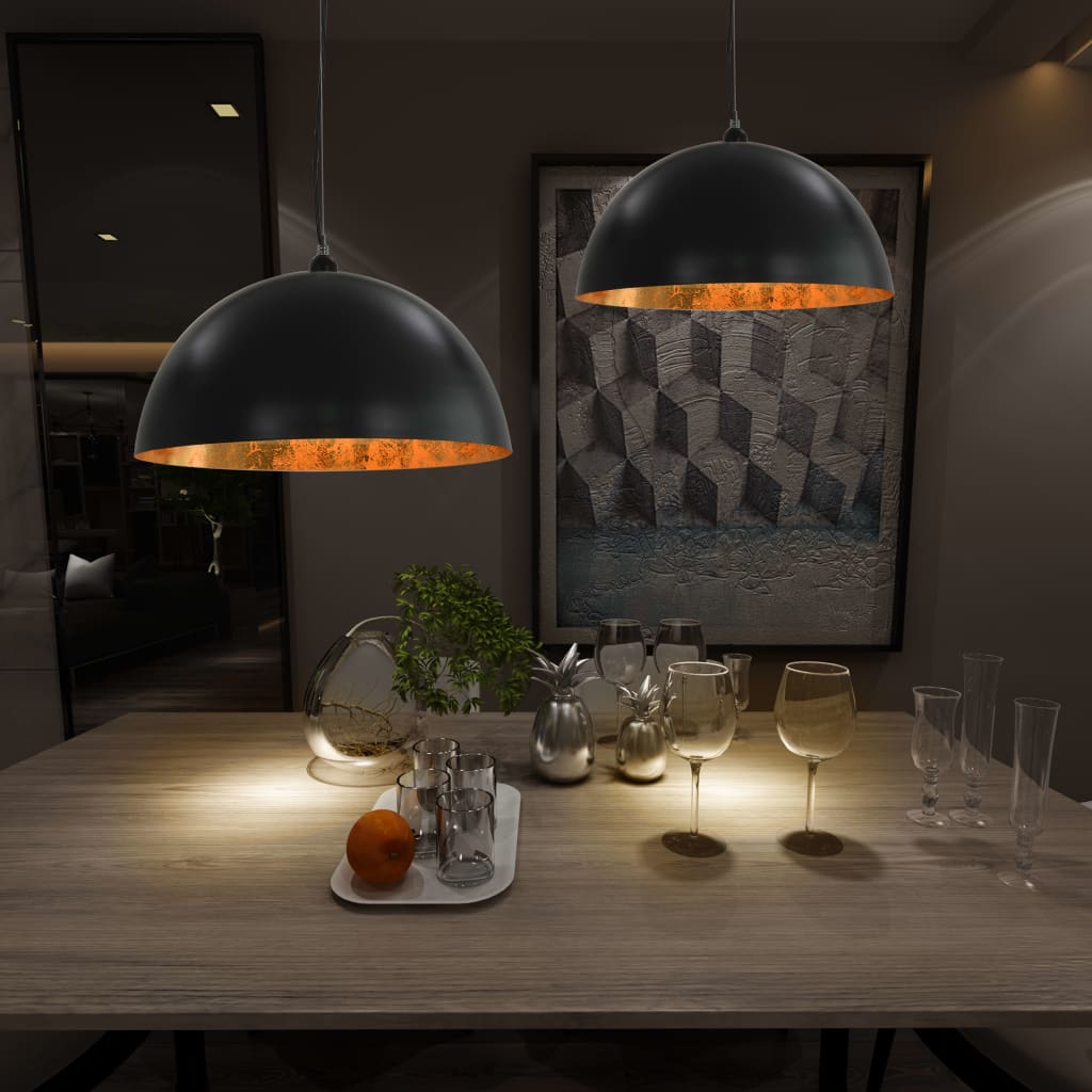 loftslamper 2 stk. halvkugle 50 cm E27 sort og guldfarvet