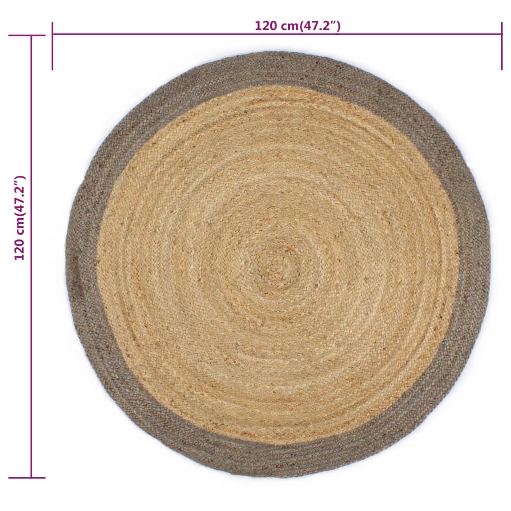 håndlavet tæppe med grå kant jute 120 cm