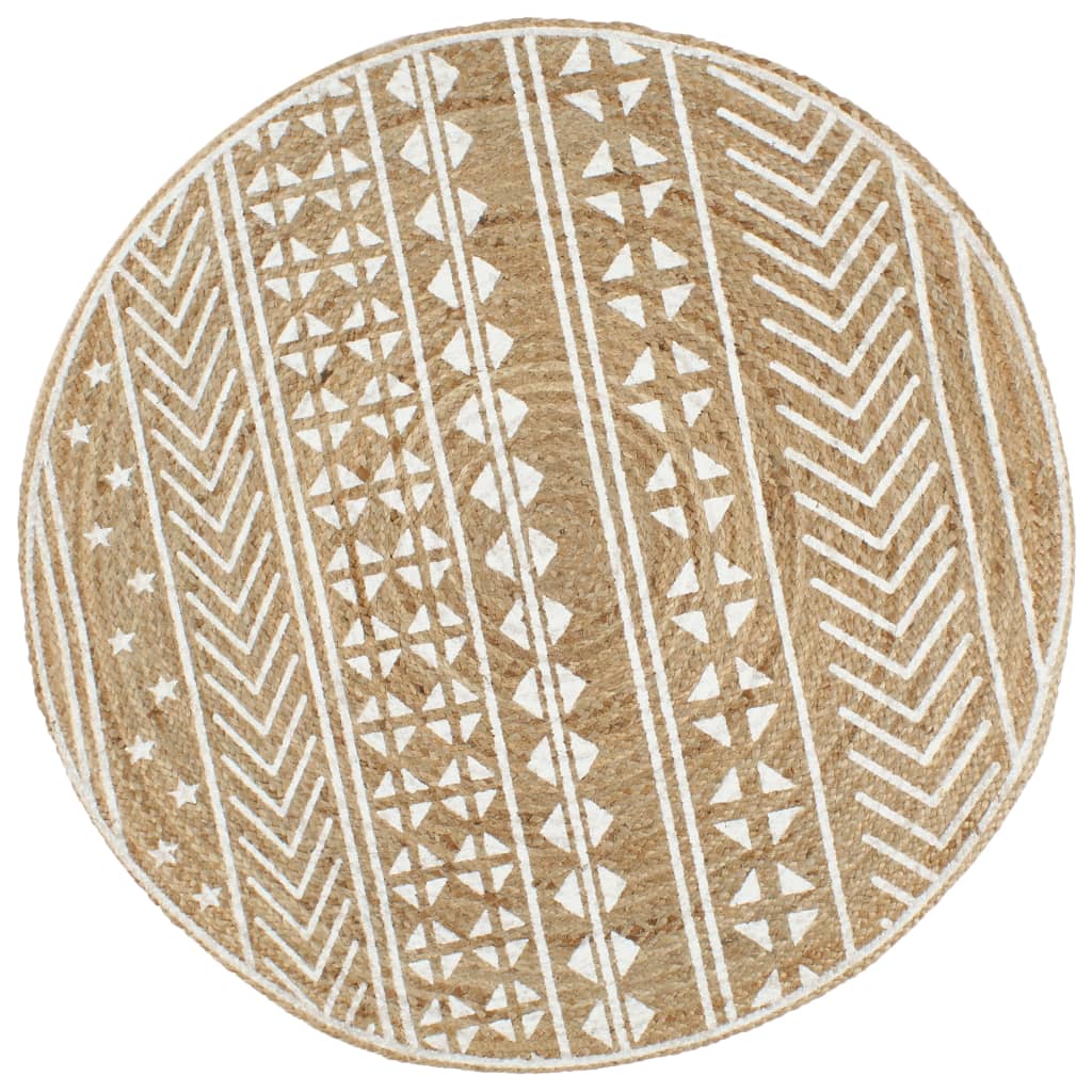 håndlavet tæppe med hvidt print jute 120 cm