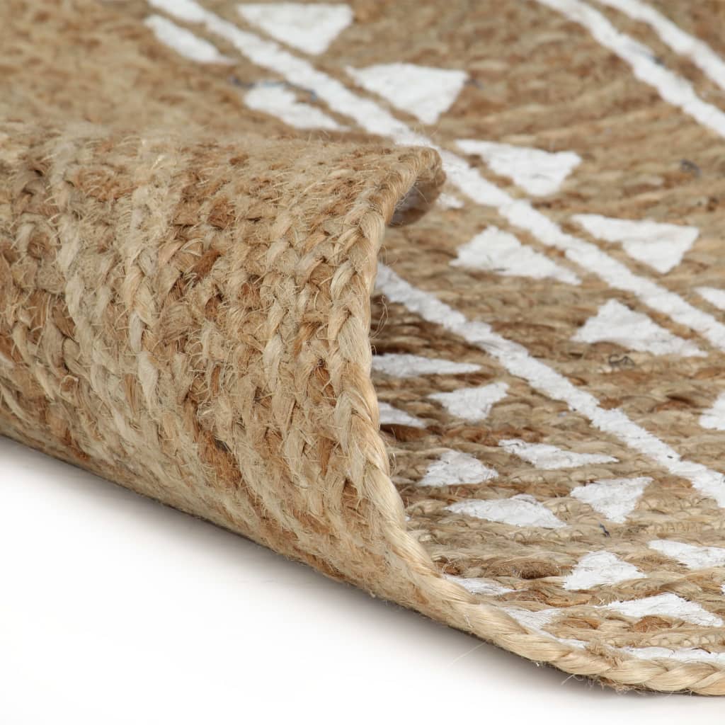 håndlavet tæppe med hvidt print jute 120 cm