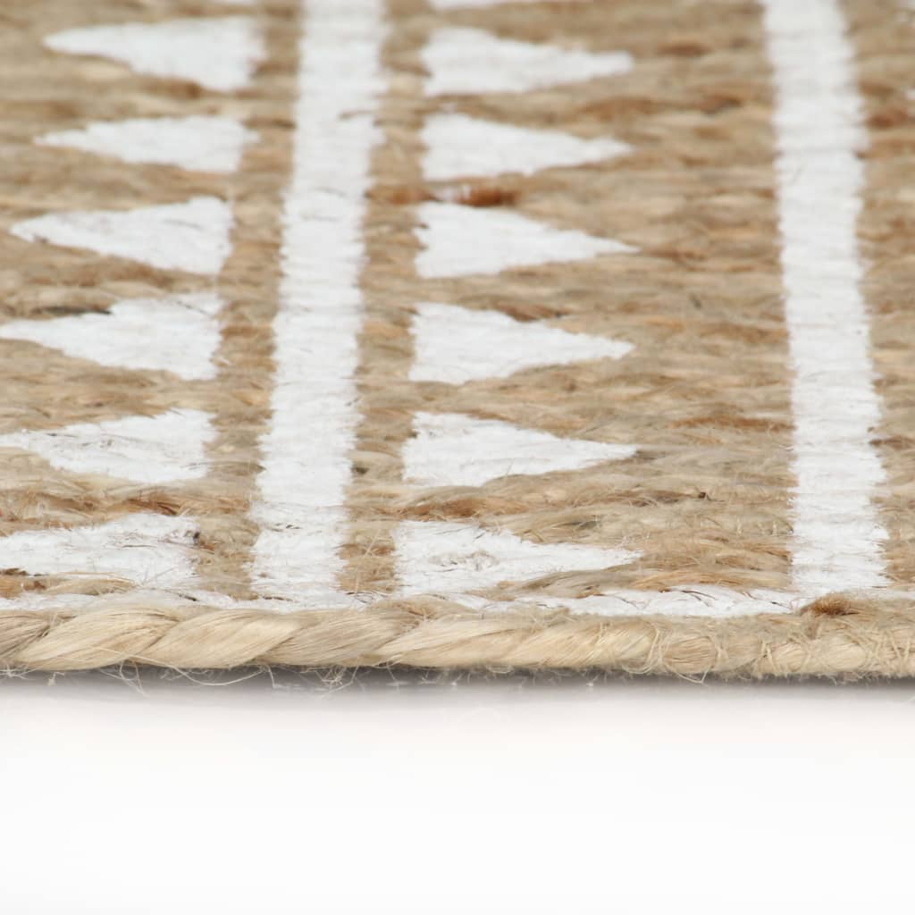 håndlavet tæppe med hvidt print jute 120 cm