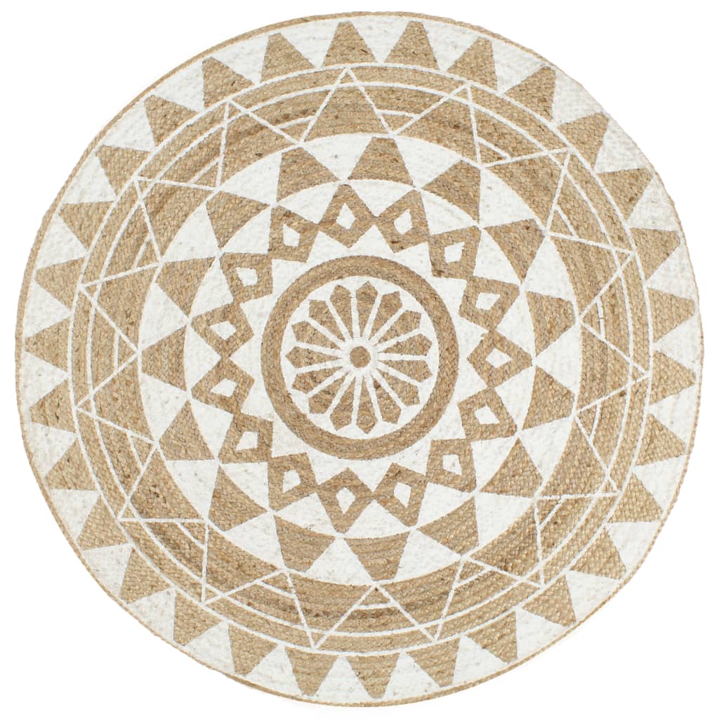 håndlavet tæppe med hvidt print jute 120 cm
