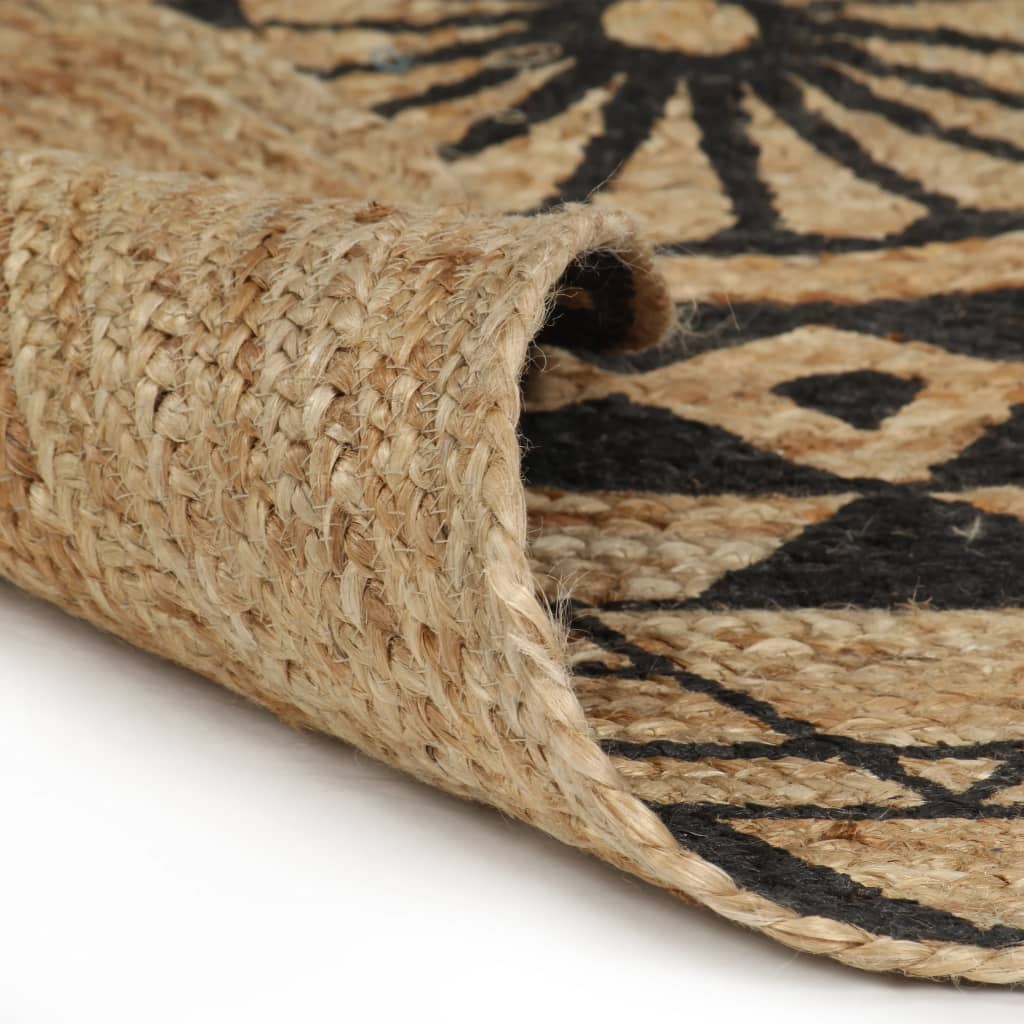 håndlavet tæppe med sort print jute 90 cm