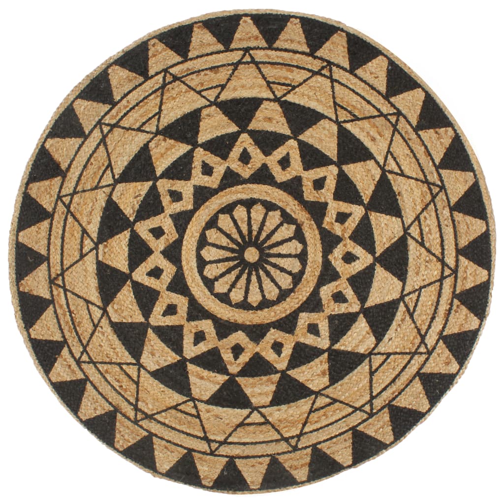 håndlavet tæppe med sort print jute 120 cm