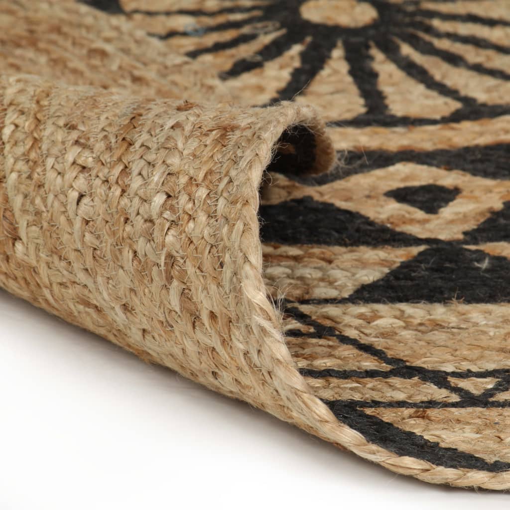 håndlavet tæppe med sort print jute 120 cm