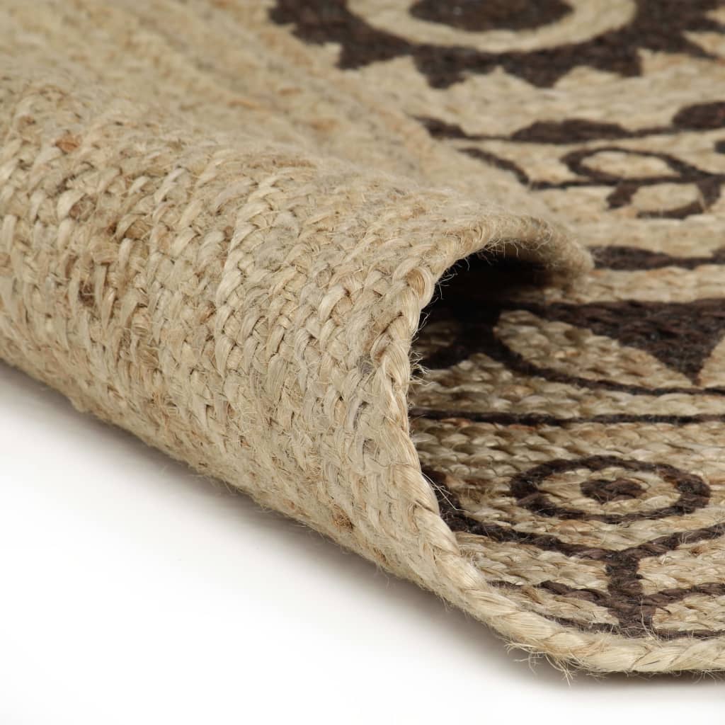 håndlavet tæppe med mørkebrunt mønster jute 120 cm