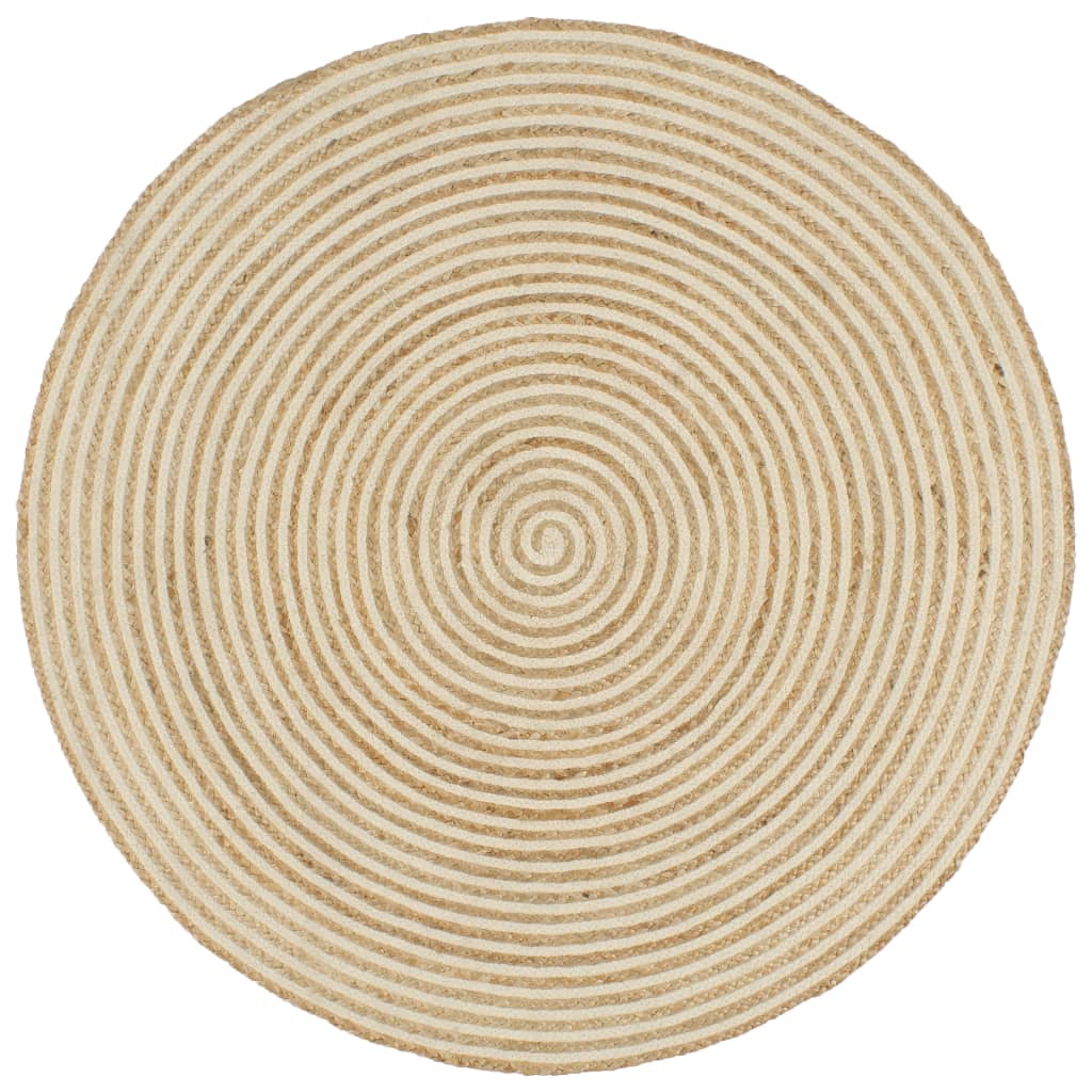 håndlavet jutetæppe med spiraldesign 90 cm hvid