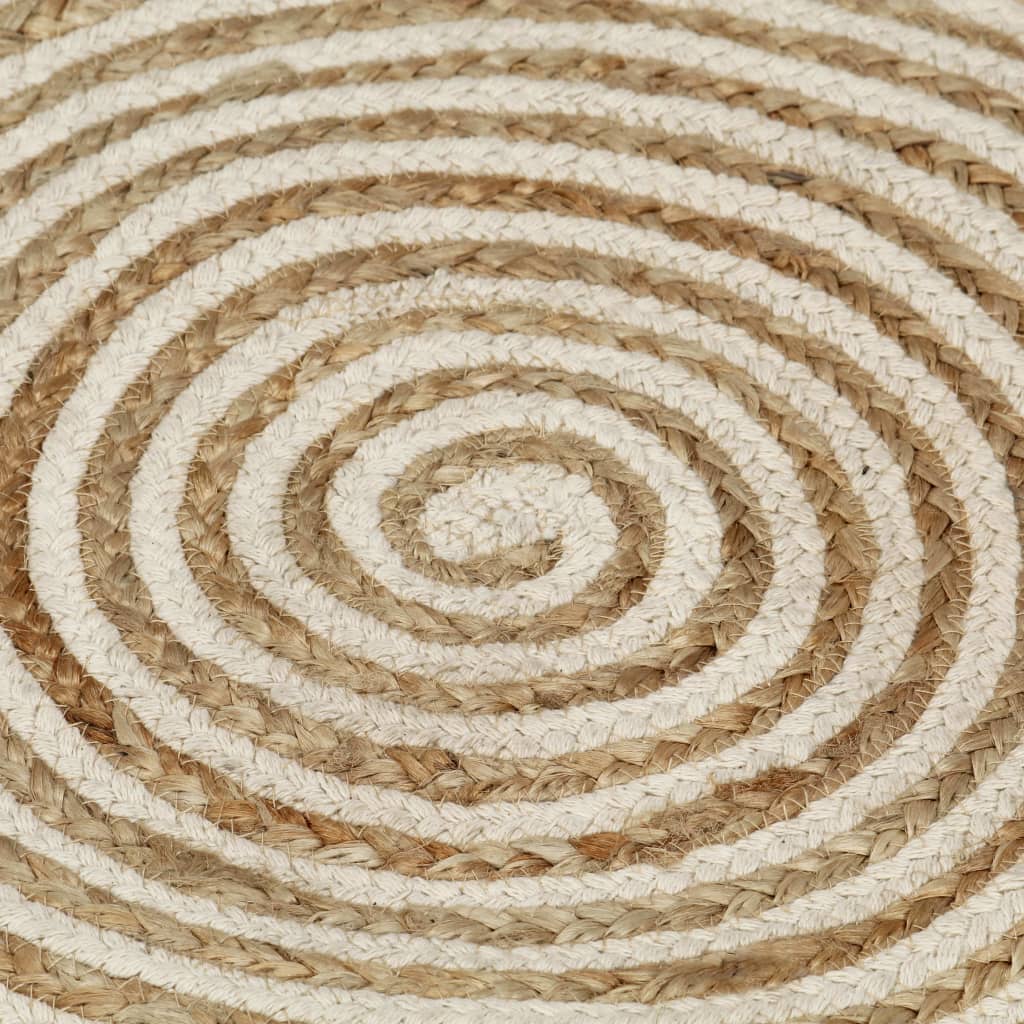 håndlavet jutetæppe med spiraldesign 90 cm hvid