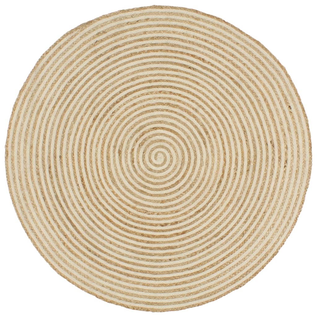håndlavet jutetæppe med spiraldesign 120 cm hvid