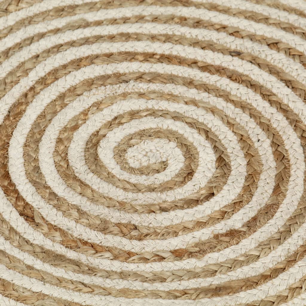 håndlavet jutetæppe med spiraldesign 150 cm hvid