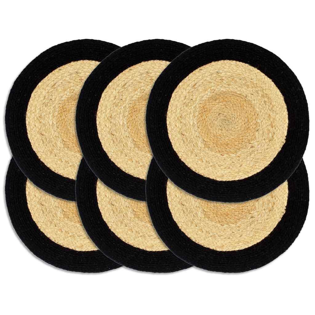 dækkeservietter 6 stk. 38 cm jute og bomuld natur og sort