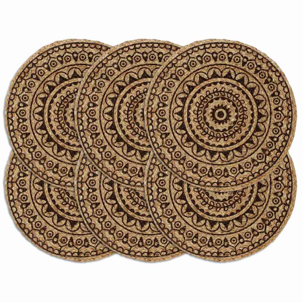 dækkeservietter 6 stk. rund 38 cm jute mørkebrun
