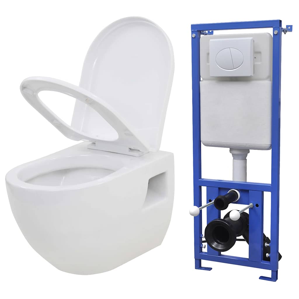 væghængt toilet med skjult cisterne keramik hvid