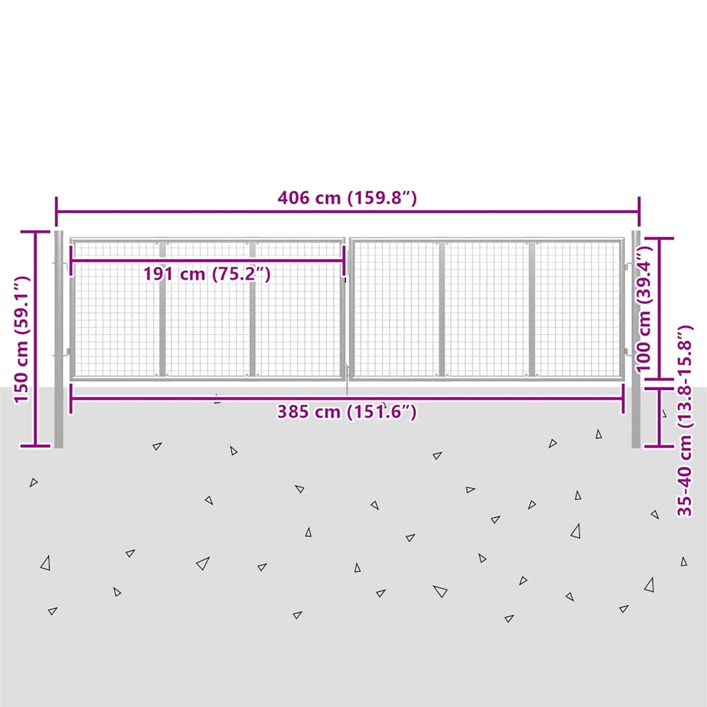 havelåge galvaniseret stål 400x100 cm sølv