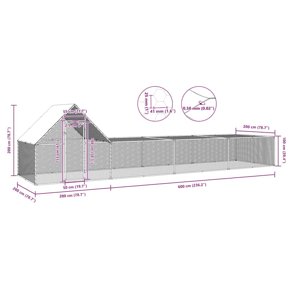 hønsegård 8x2x2 m galvaniseret stål