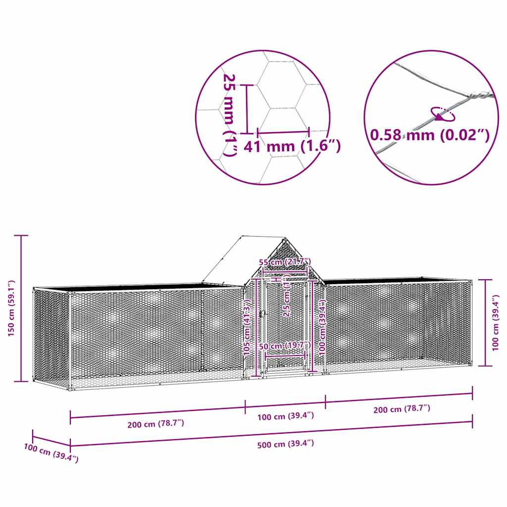 hønsegård5x1x1,5 m galvaniseret stål