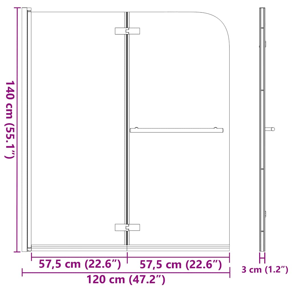 foldbar brusekabine 2 paneler ESG 120x140 cm