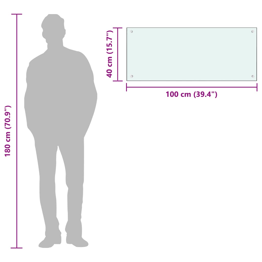 stænkplade 100x40 cm hærdet glas mælkeagtig