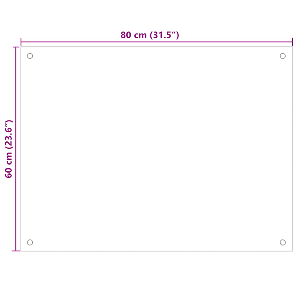 stænkplade 80x60 cm hærdet glas gennemsigtig
