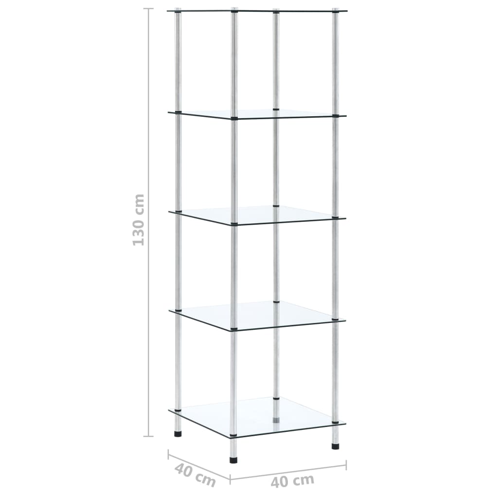 reol 5 hylder 40x40x130 cm hærdet glas transparent