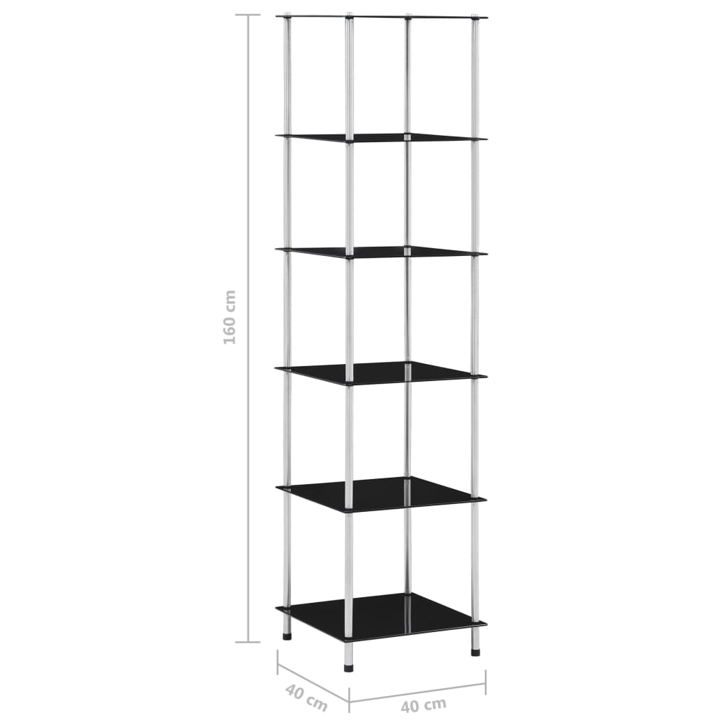 reol 6 hylder 40x40x160 hærdet glas sort