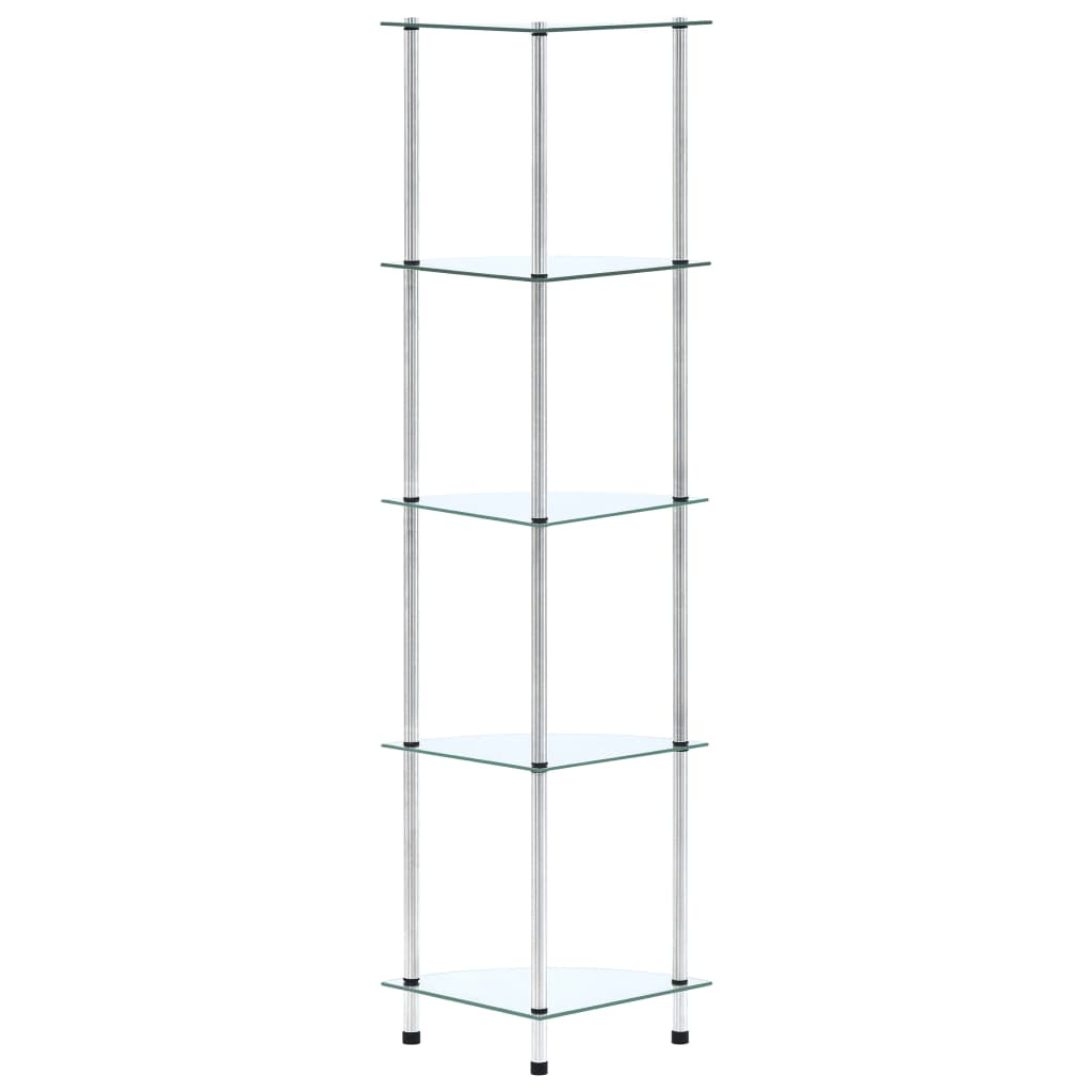 reol 5 hylder 30x30x130 hærdet glas transparent