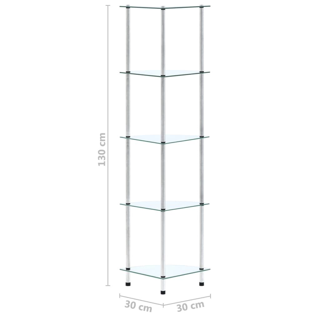 reol 5 hylder 30x30x130 hærdet glas transparent