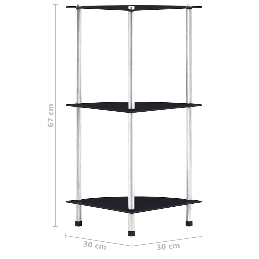 reol 3 hylder 30x30x67 cm hærdet glas sort