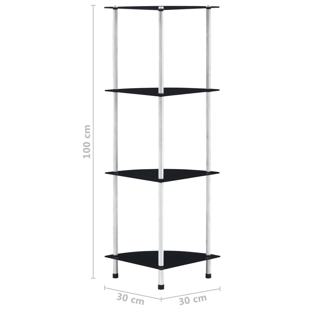 reol 4 hylder 30x30x100 cm hærdet glas sort