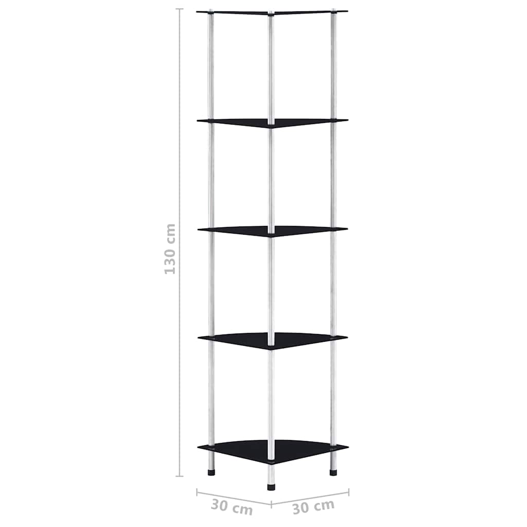 reol 5 hylder 30x30x130 cm hærdet glas sort