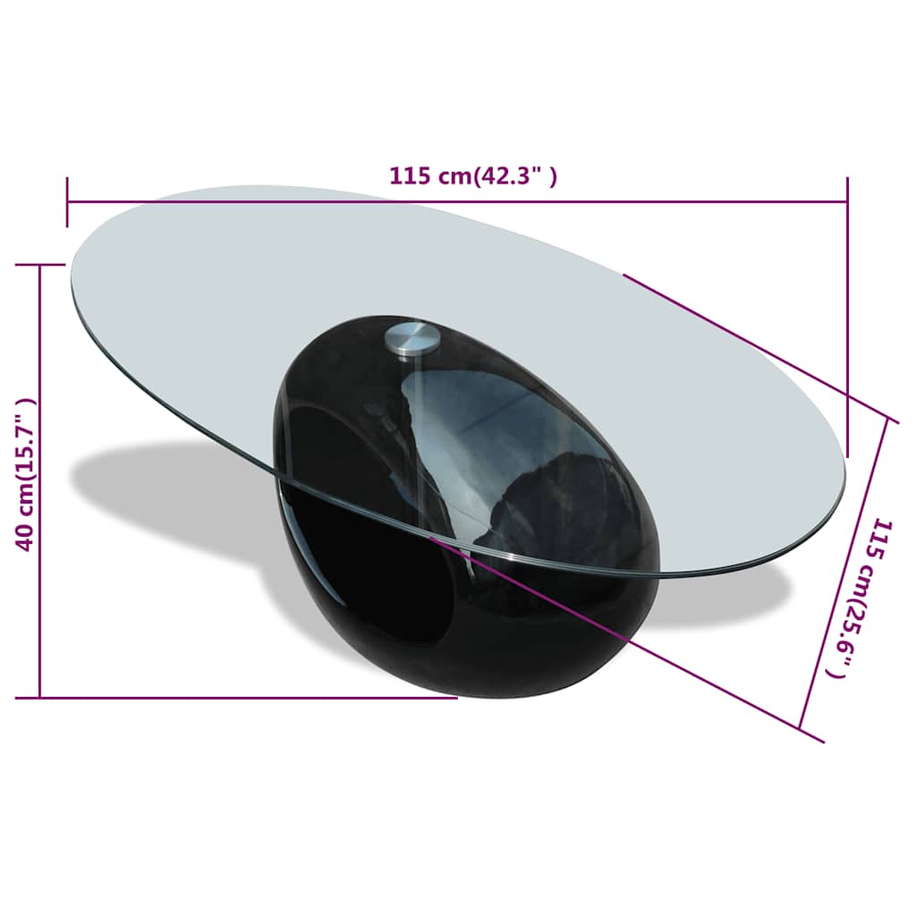 sofabord med oval bordplade i glas højglans hvid