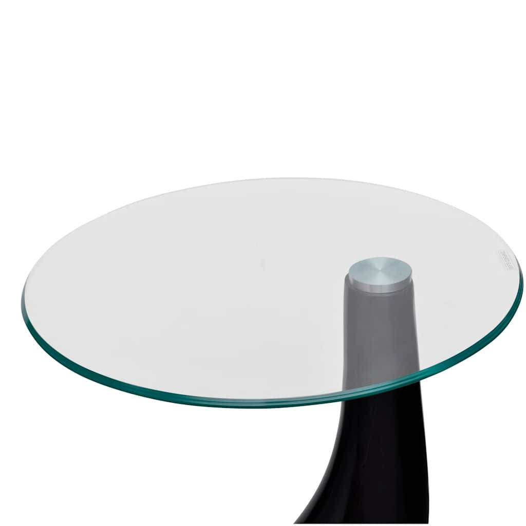 sofabord med rund bordplade i glas højglans sort