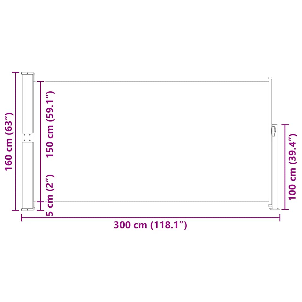 sidemarkise til terrasse 160x300 cm sort